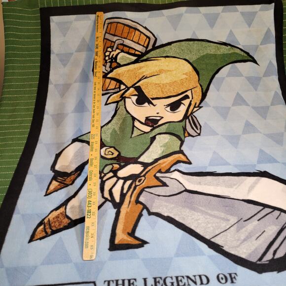 Legend of Zelda Link Fleece Throw Blanket 64x49" Cartoon Panel Green Fabric RARE - Picture 4 of 12